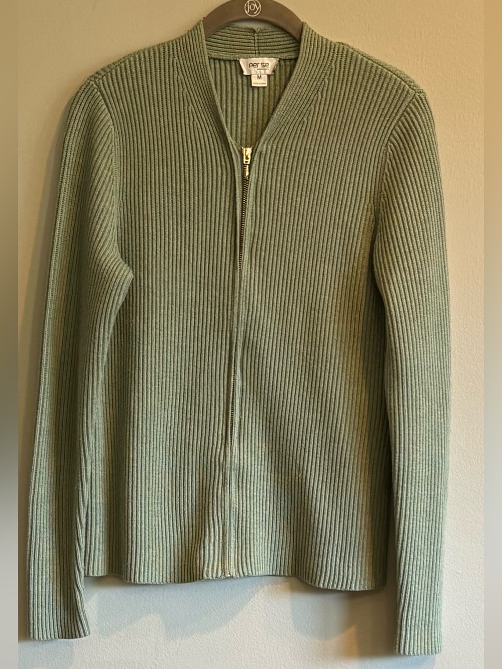 Per Se by Carlisle Sage Green Ribbed Knit Cardigan Excellent condition Size Med